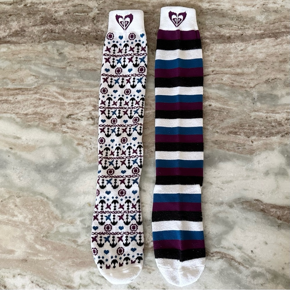 Roxy Fair Isle Mixed Print Striped Lightweight Tall Ski Snowboard Winter Socks